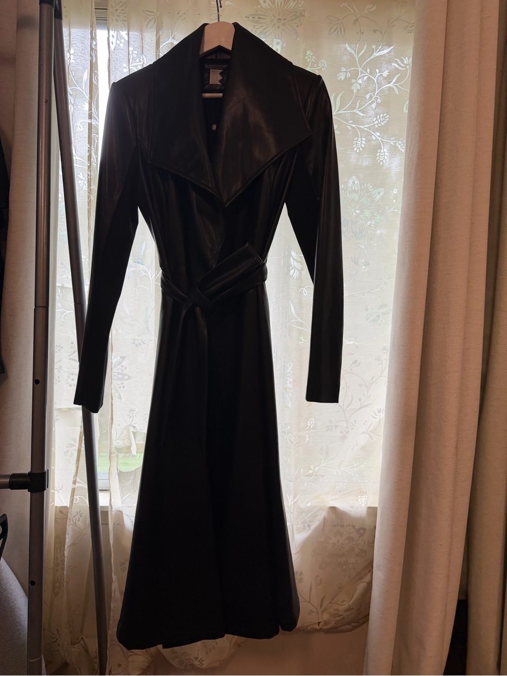 EMMYDEVEAUX Pleather Quinn Black Faux-Leather Trench with Tie Waist - SAMPLE